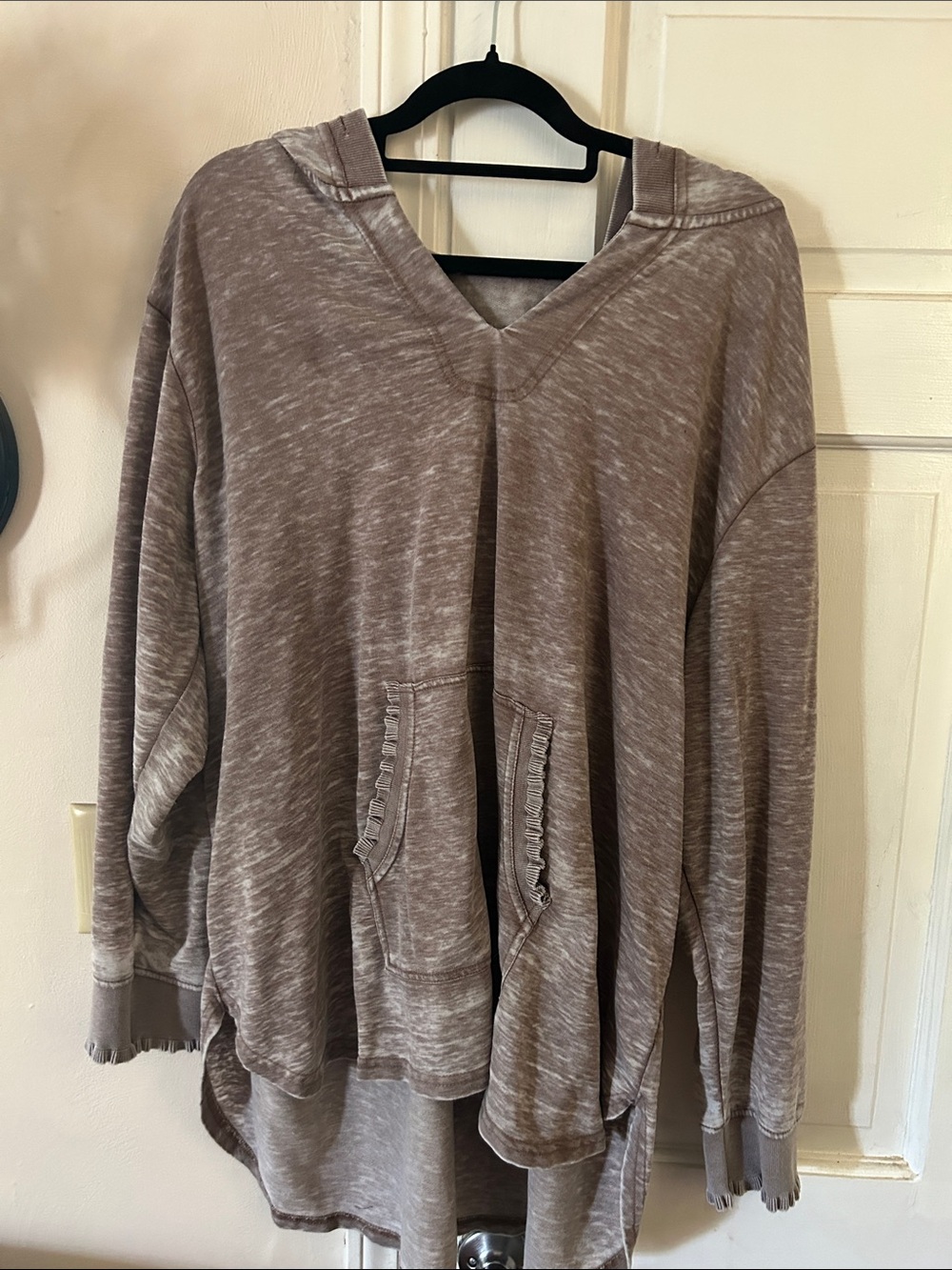 Express Washed Taupe V-Neck Hoodie